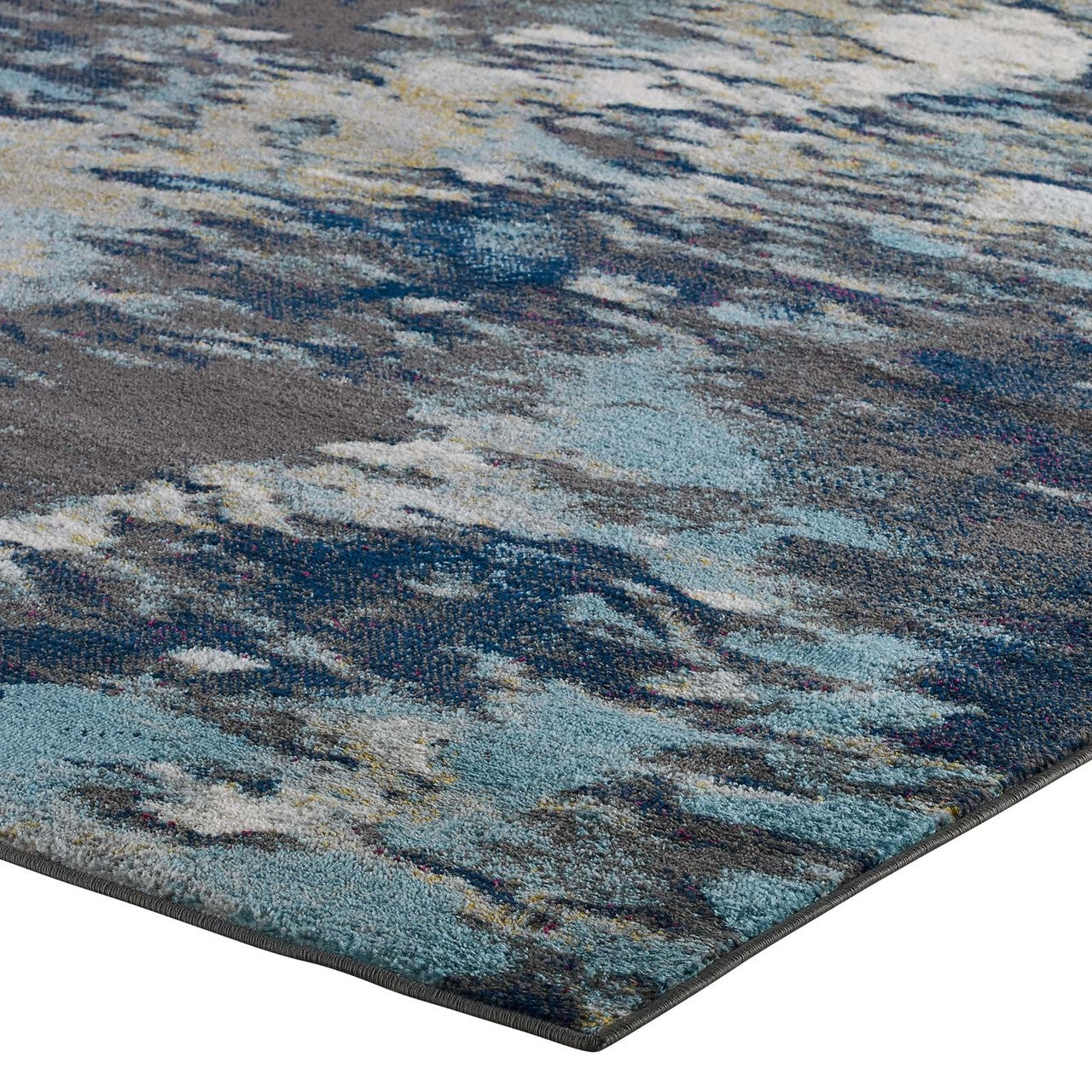 Entourage Foliage Contemporary Modern Abstract 5x8 Area Rug, Fabric, Multi Blue 15639