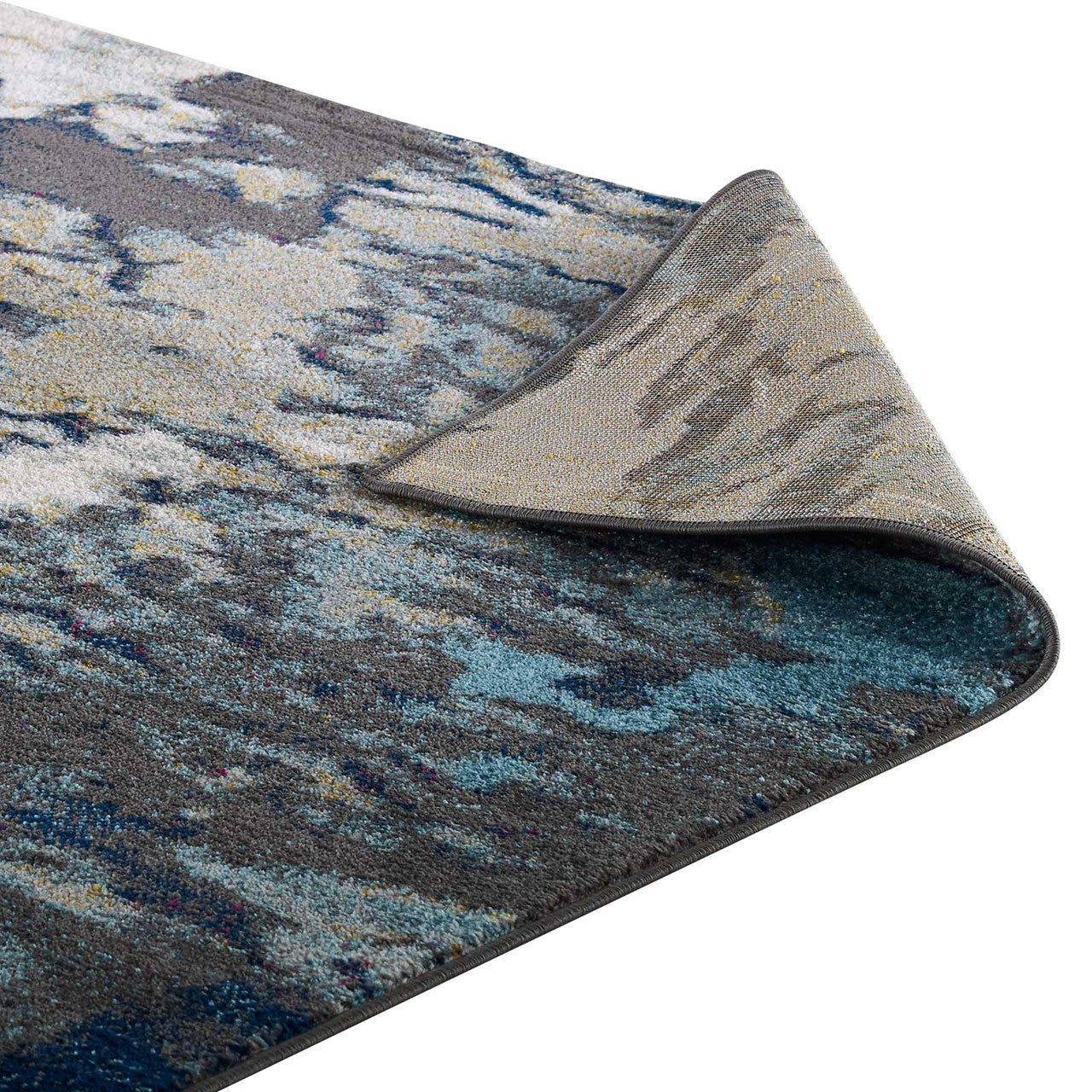 Entourage Foliage Contemporary Modern Abstract 5x8 Area Rug, Fabric, Multi Blue 15639