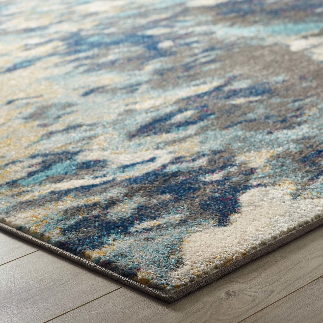 Entourage Foliage Contemporary Modern Abstract 5x8 Area Rug, Fabric, Multi Blue 15639