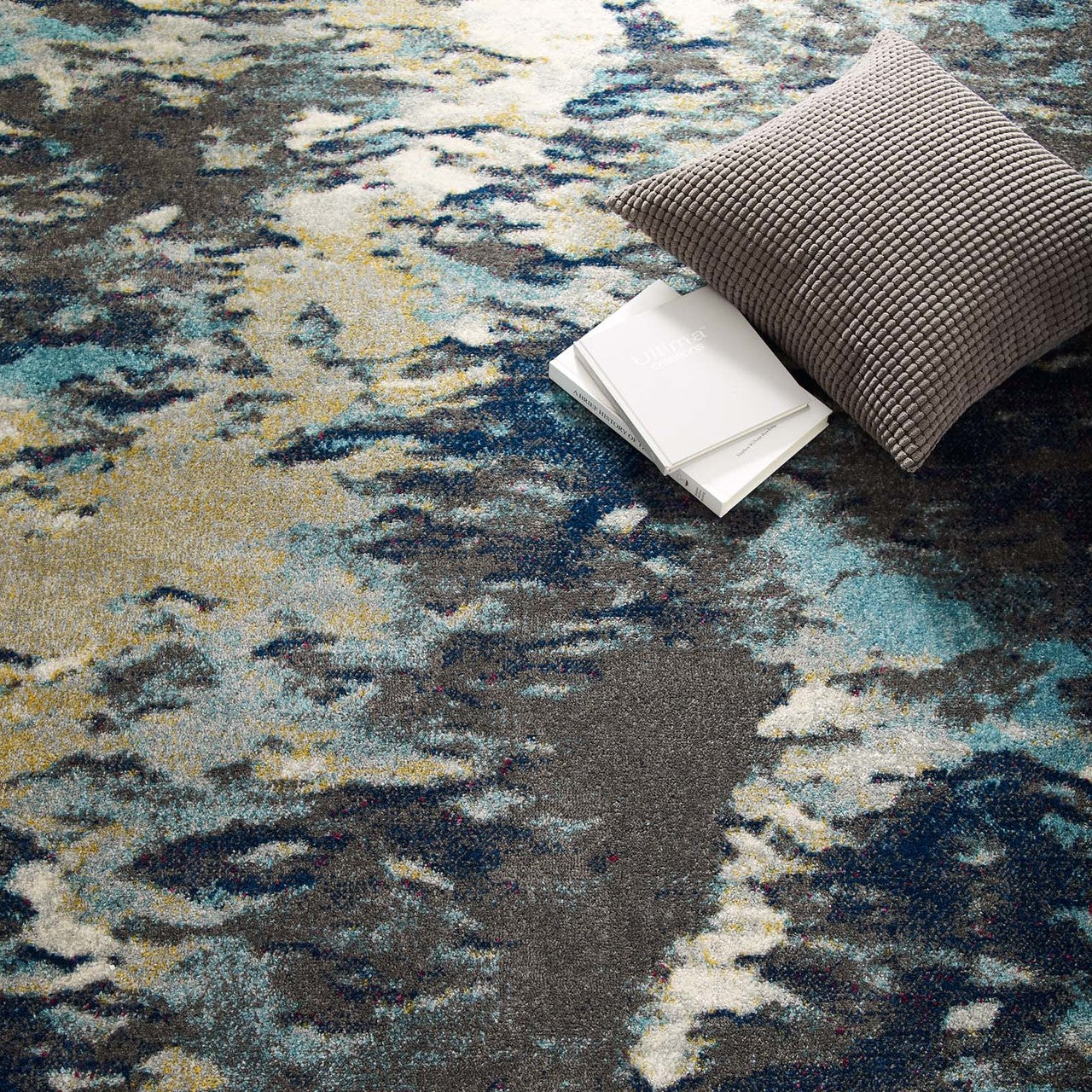 Entourage Foliage Contemporary Modern Abstract 8x10 Area Rug, Fabric, Multi Blue 15640