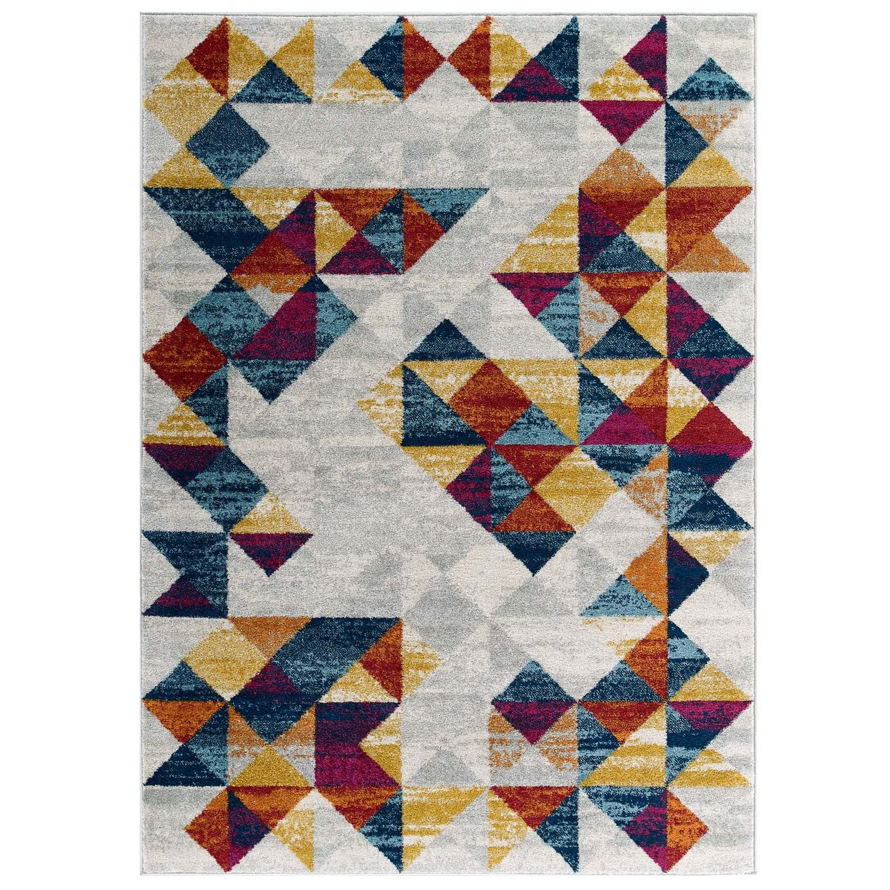 Entourage Elettra Distressed Geometric Triangle Mosaic 5x8 Area Rug, Fabric, Multi Colorful 15653