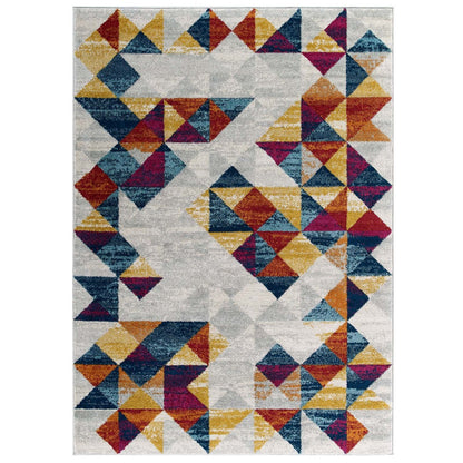 Entourage Elettra Distressed Geometric Triangle Mosaic 5x8 Area Rug, Fabric, Multi Colorful 15653