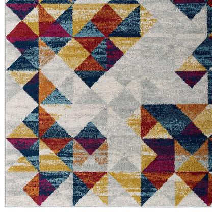 Entourage Elettra Distressed Geometric Triangle Mosaic 5x8 Area Rug, Fabric, Multi Colorful 15653