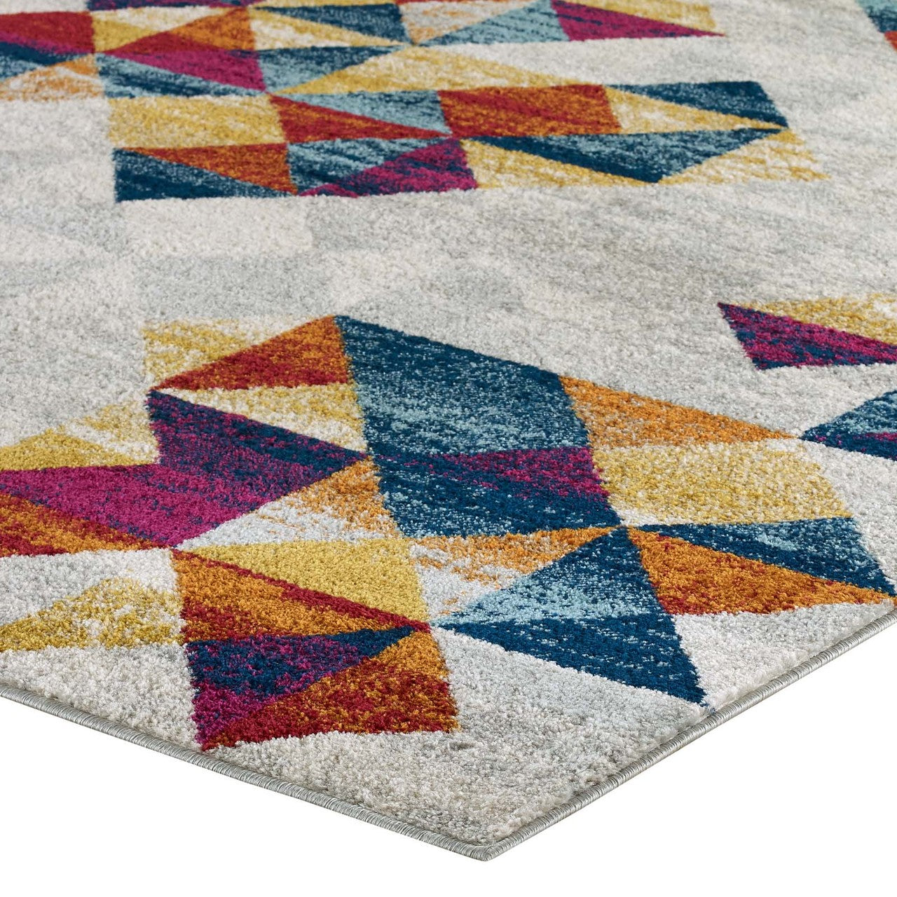 Entourage Elettra Distressed Geometric Triangle Mosaic 5x8 Area Rug, Fabric, Multi Colorful 15653
