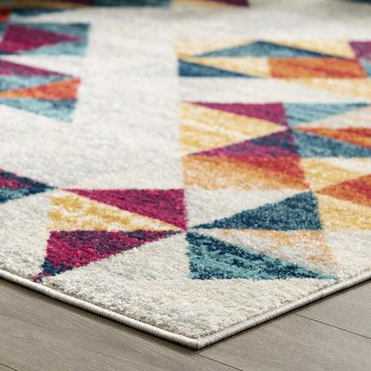 Entourage Elettra Distressed Geometric Triangle Mosaic 5x8 Area Rug, Fabric, Multi Colorful 15653
