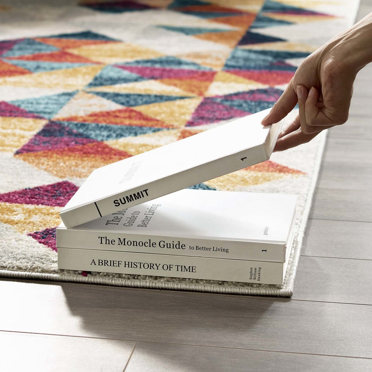 Entourage Elettra Distressed Geometric Triangle Mosaic 5x8 Area Rug, Fabric, Multi Colorful 15653