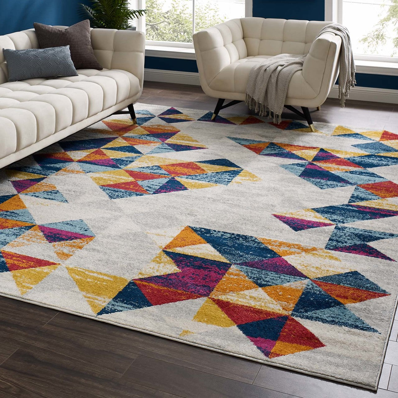 Entourage Elettra Distressed Geometric Triangle Mosaic 8x10 Area Rug, Fabric, Multi Colorful 15654