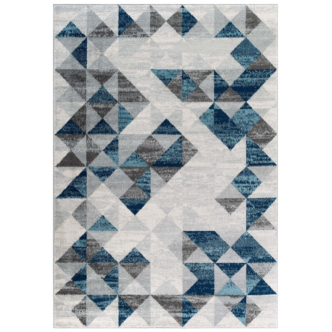 Entourage Elettra Distressed Geometric Triangle Mosaic 5x8 Area Rug, Fabric, Multi Blue 15655