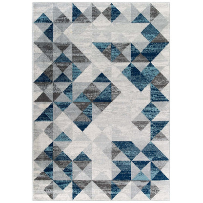 Entourage Elettra Distressed Geometric Triangle Mosaic 5x8 Area Rug, Fabric, Multi Blue 15655