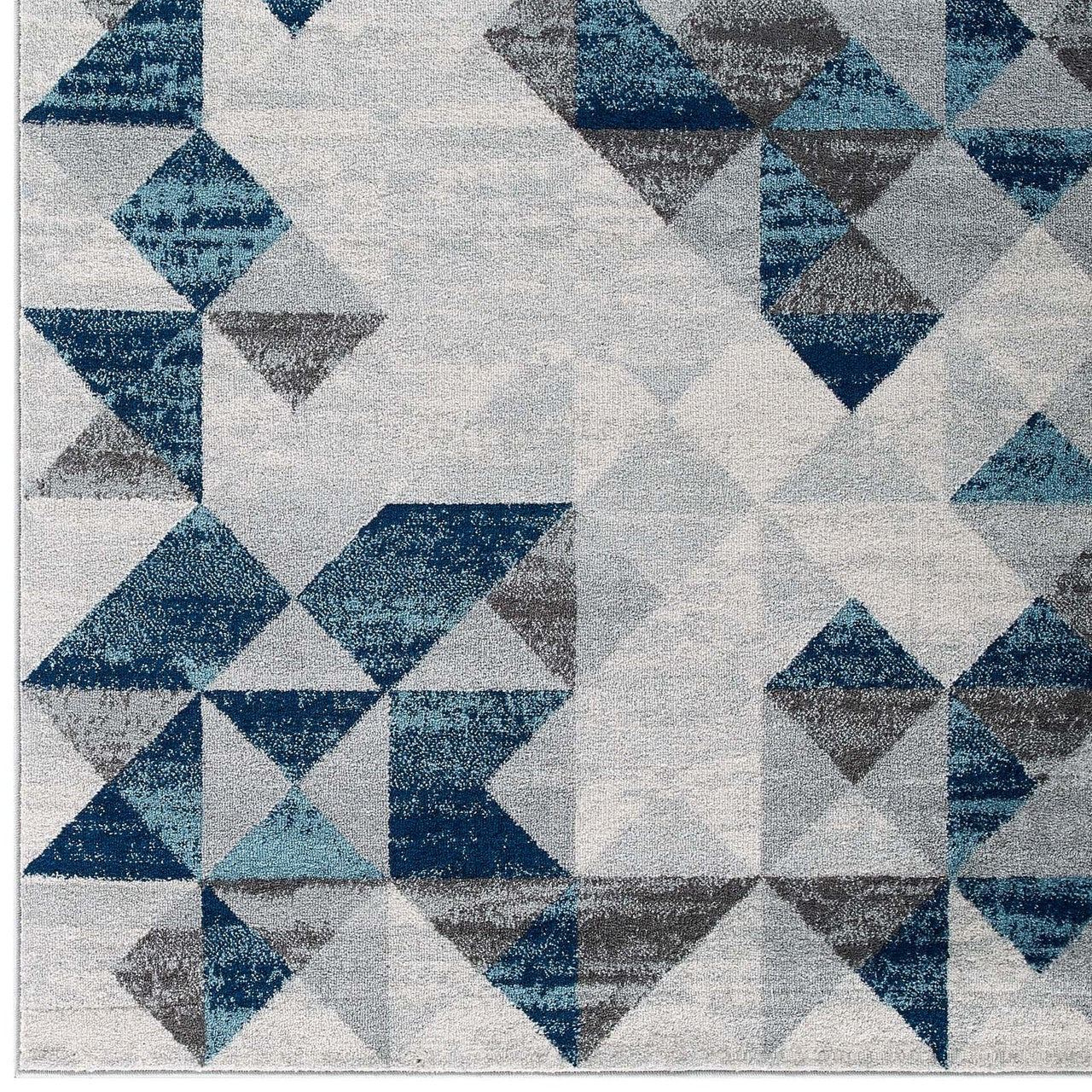 Entourage Elettra Distressed Geometric Triangle Mosaic 5x8 Area Rug, Fabric, Multi Blue 15655