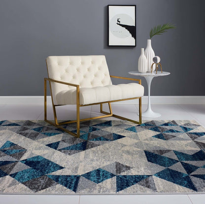 Entourage Elettra Distressed Geometric Triangle Mosaic 5x8 Area Rug, Fabric, Multi Blue 15655