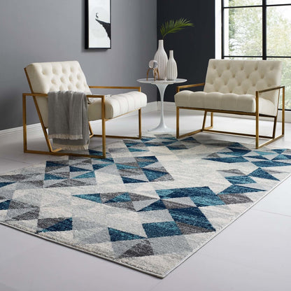 Entourage Elettra Distressed Geometric Triangle Mosaic 5x8 Area Rug, Fabric, Multi Blue 15655