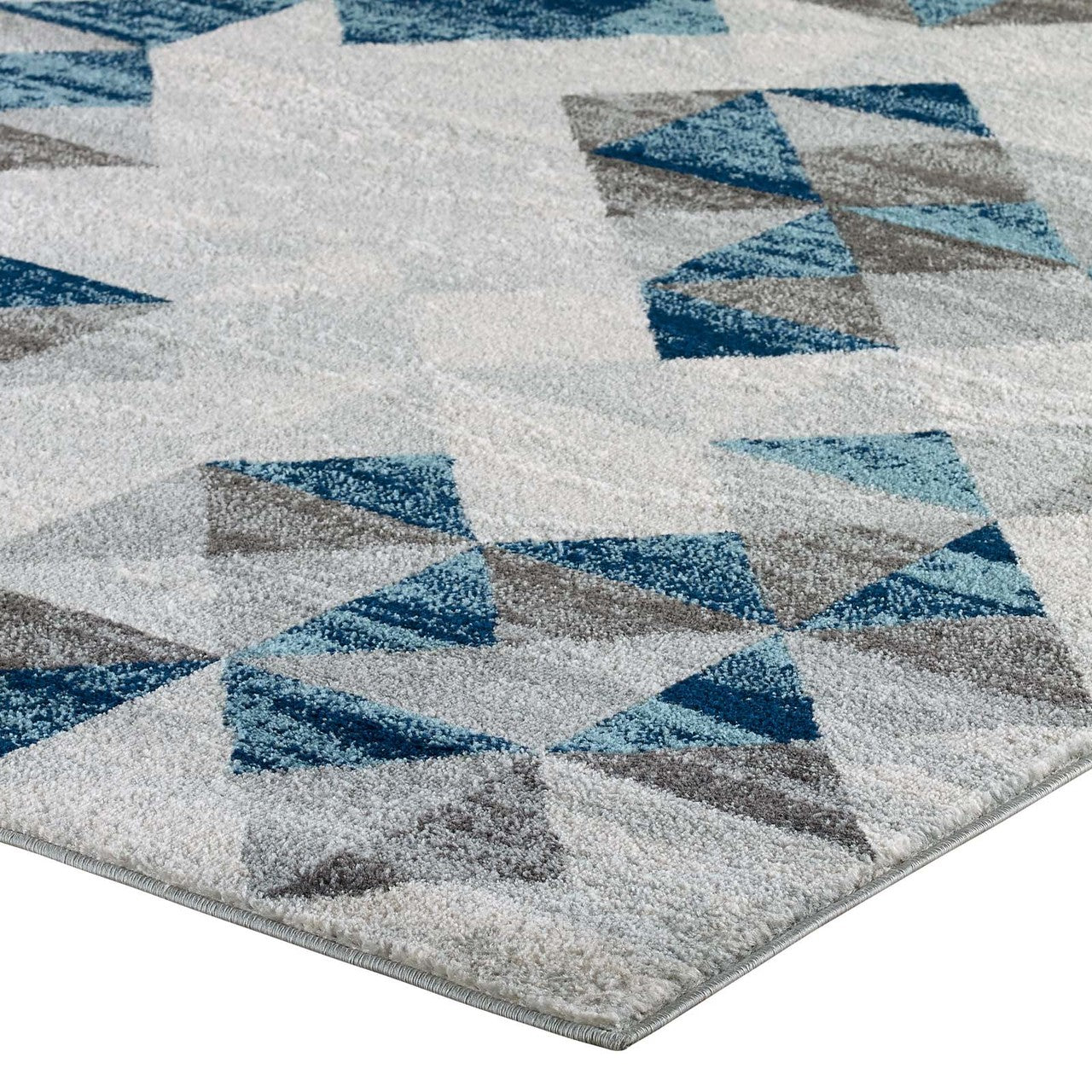 Entourage Elettra Distressed Geometric Triangle Mosaic 8x10 Area Rug, Fabric, Multi Blue 15656