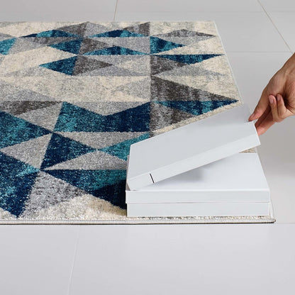 Entourage Elettra Distressed Geometric Triangle Mosaic 8x10 Area Rug, Fabric, Multi Blue 15656