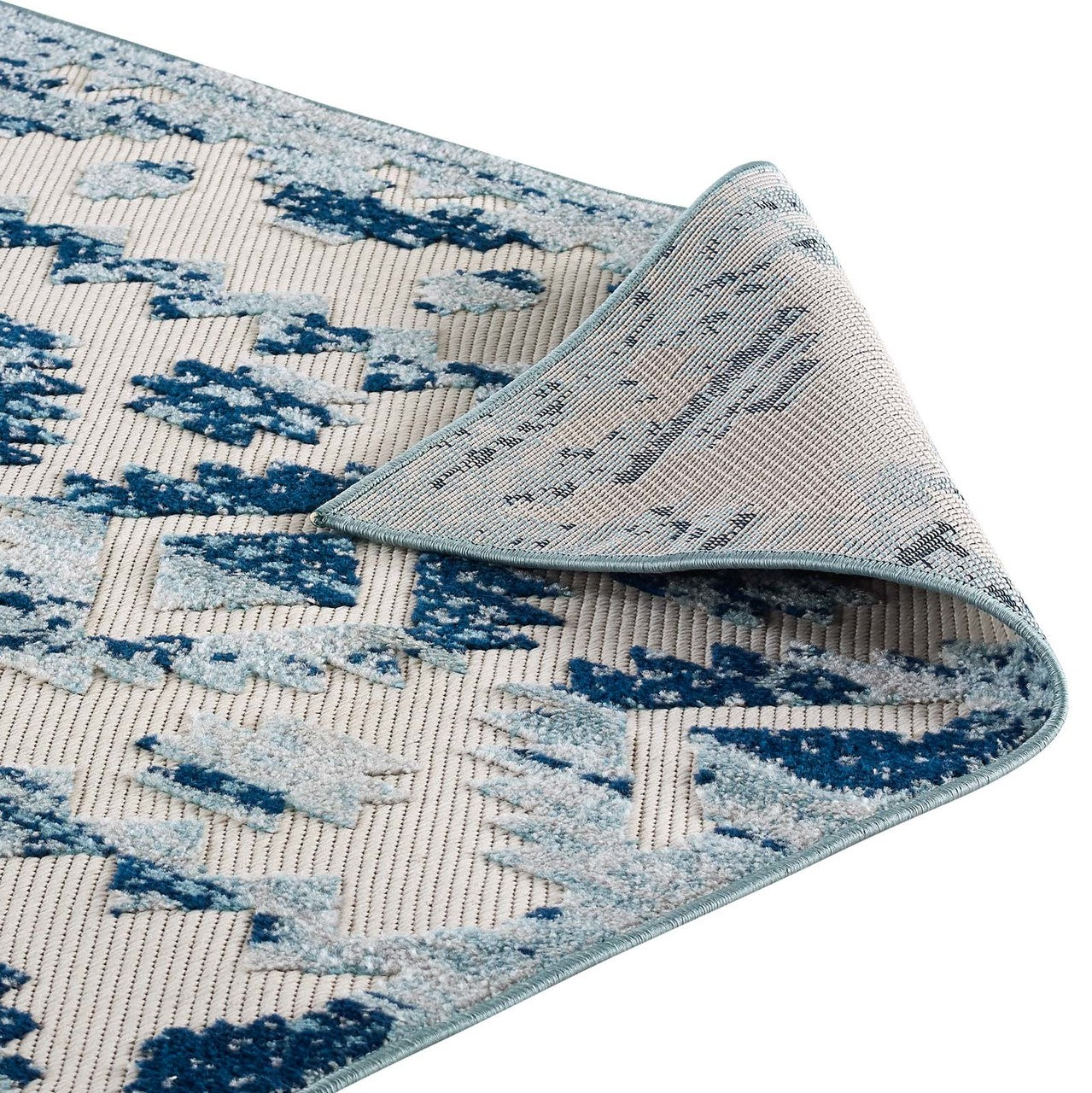 Reflect Takara Distressed Contemporary Abstract Diamond Moroccan Trellis 8x10 Indoor and Outdoor Area Rug, Fabric, Blue Ivory White 15920
