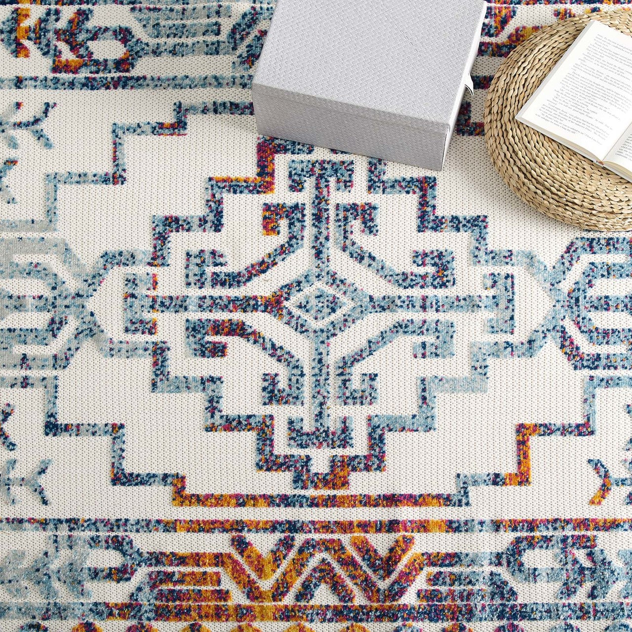 Reflect Nyssa Distressed Geometric Southwestern Aztec 5x8 Indoor and Outdoor Area Rug, Fabric, Multi Color 15923