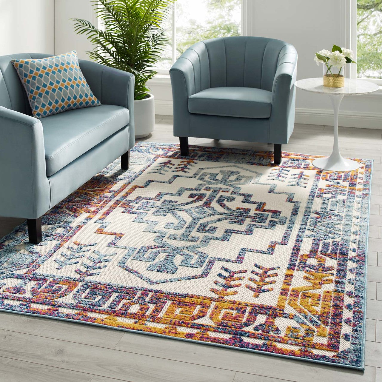 Reflect Nyssa Distressed Geometric Southwestern Aztec 5x8 Indoor and Outdoor Area Rug, Fabric, Multi Color 15923