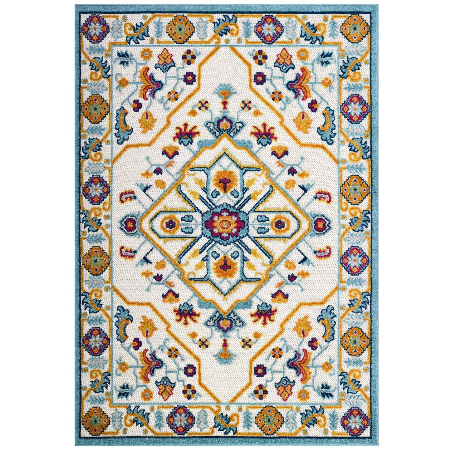Reflect Freesia Distressed Floral Persian Medallion 8x10 Indoor and Outdoor Area Rug, Fabric, Multi Colorful, 17802