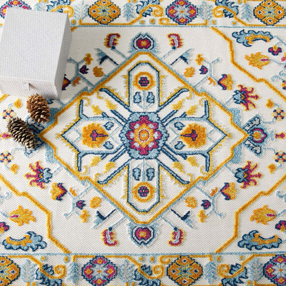 Reflect Freesia Distressed Floral Persian Medallion 8x10 Indoor and Outdoor Area Rug, Fabric, Multi Colorful, 17802