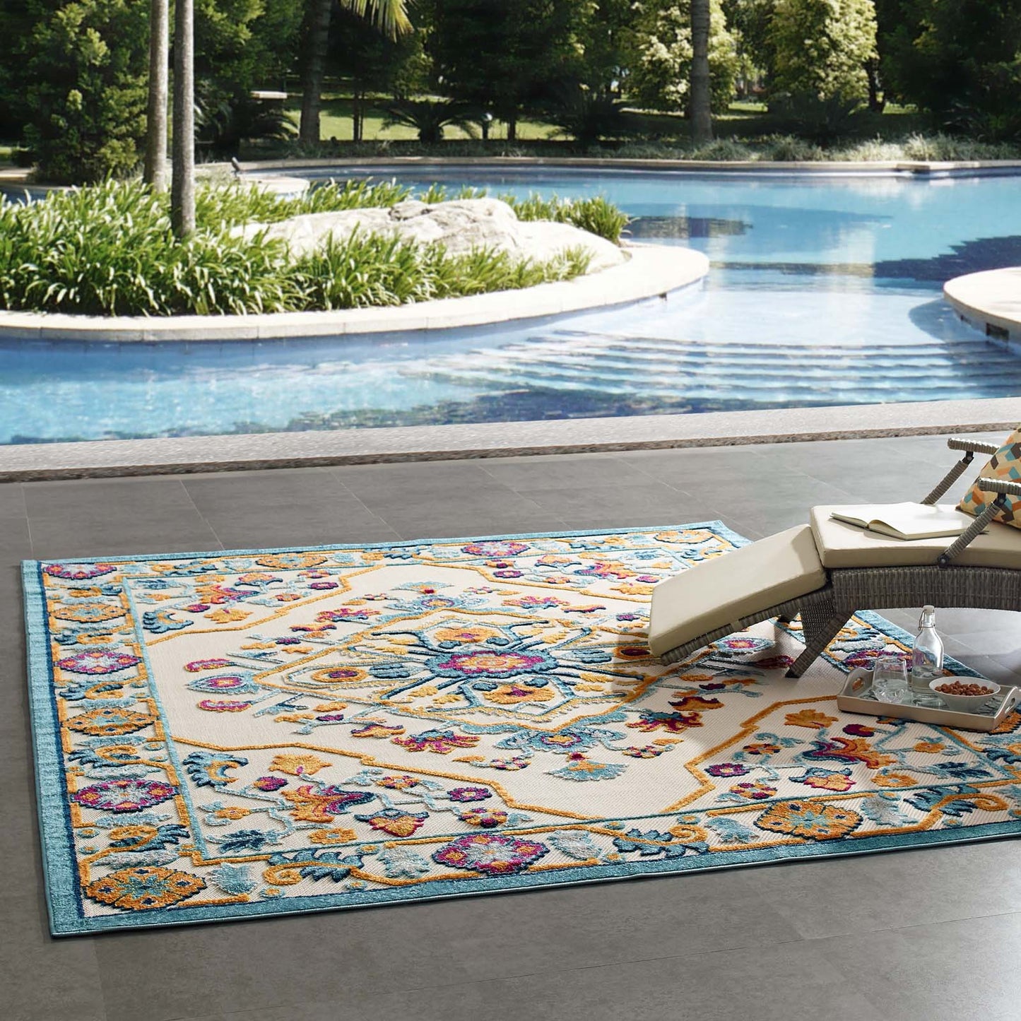 Reflect Freesia Distressed Floral Persian Medallion 8x10 Indoor and Outdoor Area Rug, Fabric, Multi Colorful, 17802