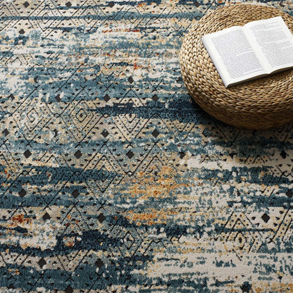 Tribute Eisley Rustic Distressed Transitional Diamond Lattice 8x10 Area Rug, Fabric, Multi Colorful 15950