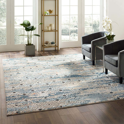 Tribute Eisley Rustic Distressed Transitional Diamond Lattice 8x10 Area Rug, Fabric, Multi Colorful 15950