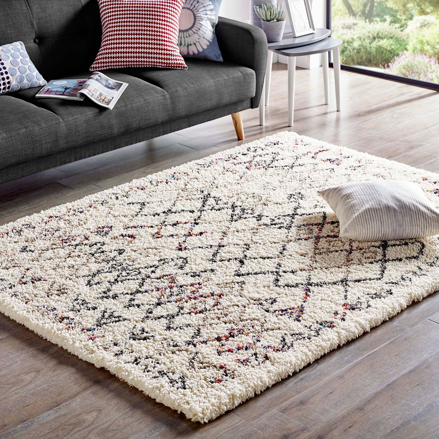 Skadi Rainbow Diamond 5x8 Shag Area Rug, Multi Colorful, 23117